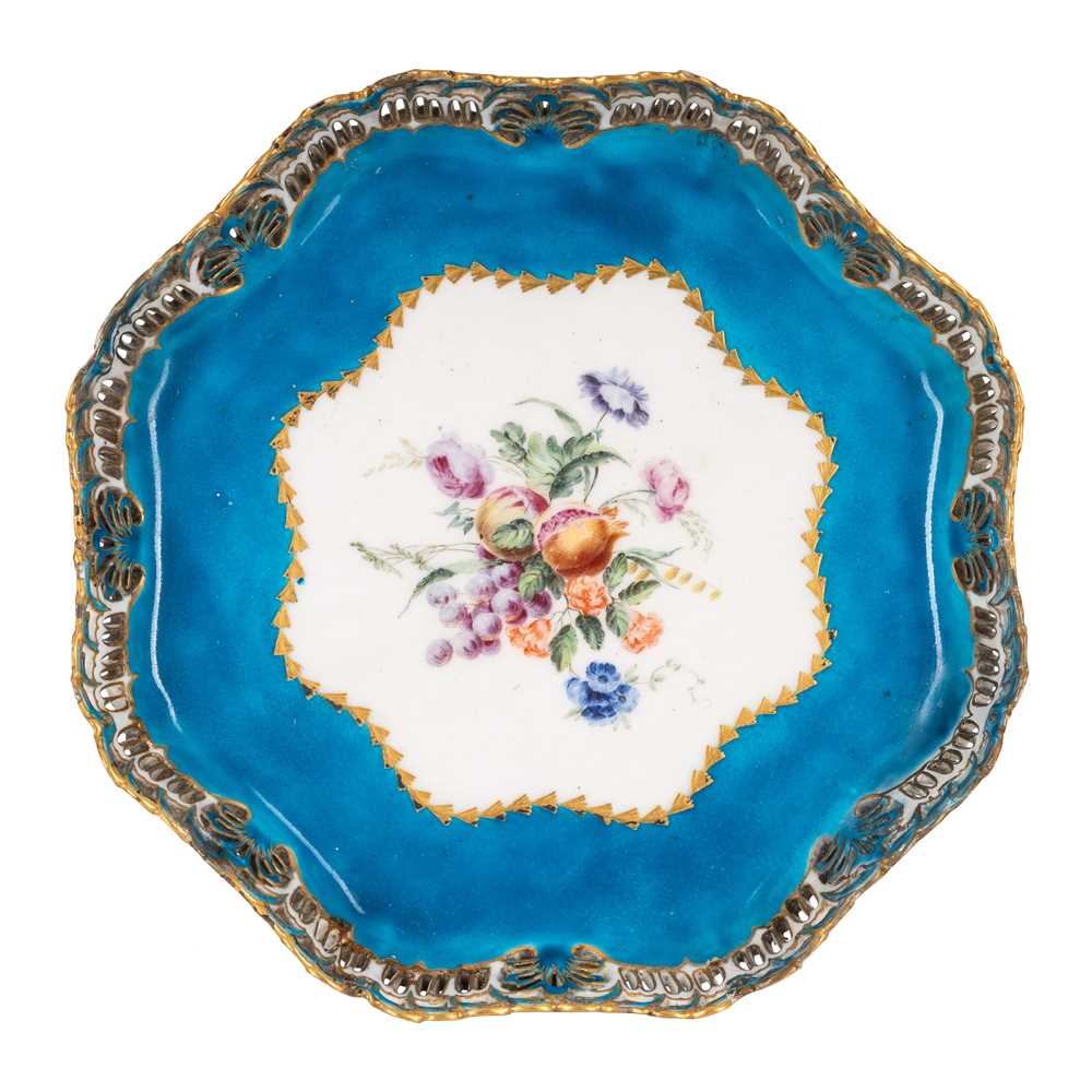 10 - A Vincennes Sèvres soft paste porcelain bleu céleste 'Corbeille Du Service' pierced basket