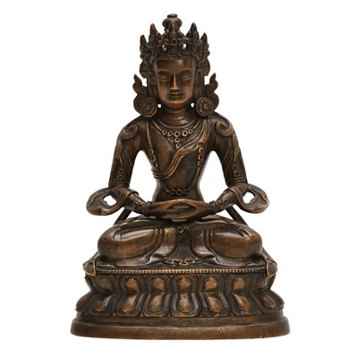 Lot 225 - A Sino-Tibetan bronze figure of Amitayus, Qing dynasty, 18th century