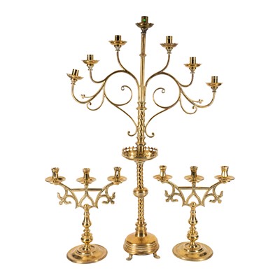Lot 155 - A Victorian Reformed Gothic Ecclesiastical seven branch candelabrum