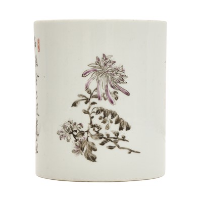 Lot 514 - A Chinese enamelled 'calligraphy' brush pot, 19th - 20th century