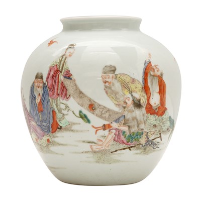 Lot 328 - A Chinese famille-rose 'immortals' jar, Qing dynasty, 19th century