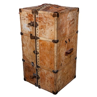 Lot 95 - A French vellum cabin trunk