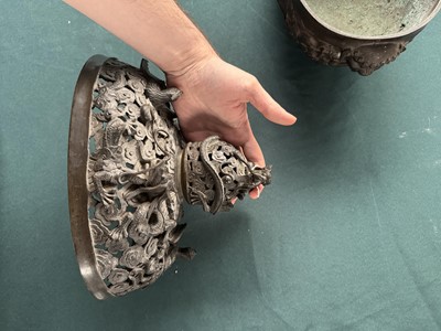 Lot 77 - A large Chinese bronze reticulated 'dragon and phoenix' censer, 17th century