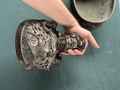 Lot 77 - A large Chinese bronze reticulated 'dragon and phoenix' censer, 17th century