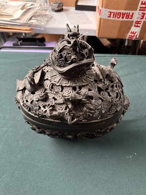 Lot 77 - A large Chinese bronze reticulated 'dragon and phoenix' censer, 17th century