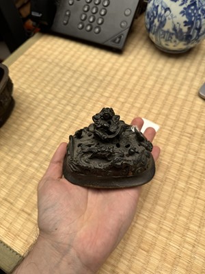 Lot 74 - A fine Chinese bronze parcel-gilt 'dragon and phoenix' censer and cover, 17th century