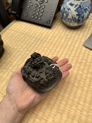 Lot 74 - A fine Chinese bronze parcel-gilt 'dragon and phoenix' censer and cover, 17th century