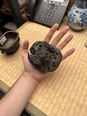 Lot 74 - A fine Chinese bronze parcel-gilt 'dragon and phoenix' censer and cover, 17th century