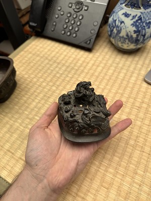 Lot 74 - A fine Chinese bronze parcel-gilt 'dragon and phoenix' censer and cover, 17th century