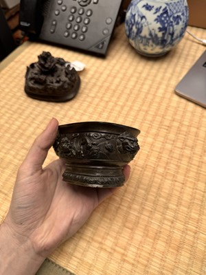 Lot 74 - A fine Chinese bronze parcel-gilt 'dragon and phoenix' censer and cover, 17th century