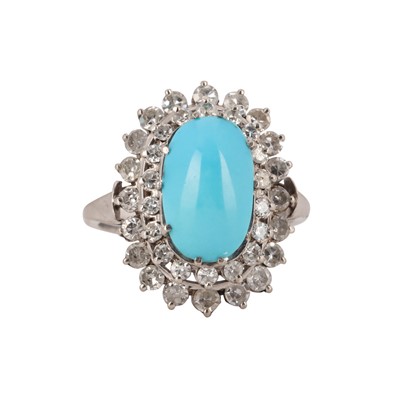 Lot 306 - A turquoise and diamond dress ring