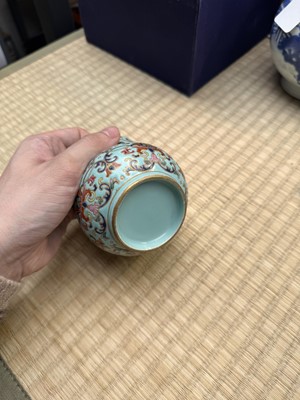 Lot 69 - A Chinese famille-rose 'lotus' leys jar, zhadou, Qing dynasty, 18th/19th century