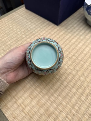 Lot 69 - A Chinese famille-rose 'lotus' leys jar, zhadou, Qing dynasty, 18th/19th century