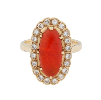 Lot 87 - A fire opal and diamond halo ring