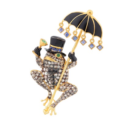 Lot 144 - A gem set, enamel, and diamond frog brooch