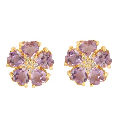 Lot 31 - A pair of amethyst and paste flower stud earrings