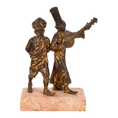 Lot 57 - An early 20th century, Austrian Bergman foundry bronze group of two musicians