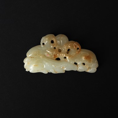 Lot 149 - A Chinese jade 'rams and buffalo' plaque, Qing dynasty, 18th/19th century