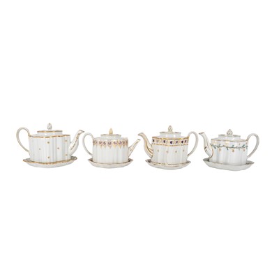 Lot 334 - A Group of four Newhall porcelain teapots and stands, circa 1790-1800