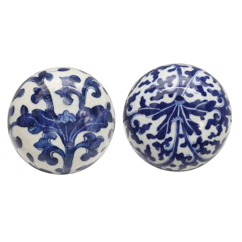 Lot 450 - Two Chinese blue and white 'lotus' lids, 18th / 19th century