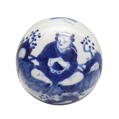 Lot 452 - Three Chinese blue and white 'figurative' lids, 18th / 19th century