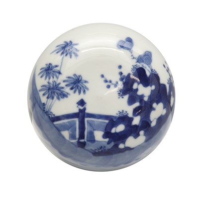 Lot 452 - Three Chinese blue and white 'figurative' lids, 18th / 19th century