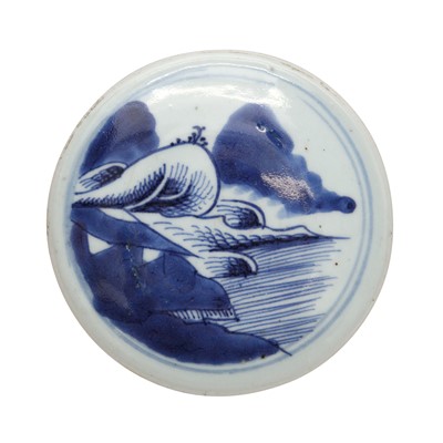 Lot 449 - Three Chinese blue and white 'landscape' lids, 18th / 19th century