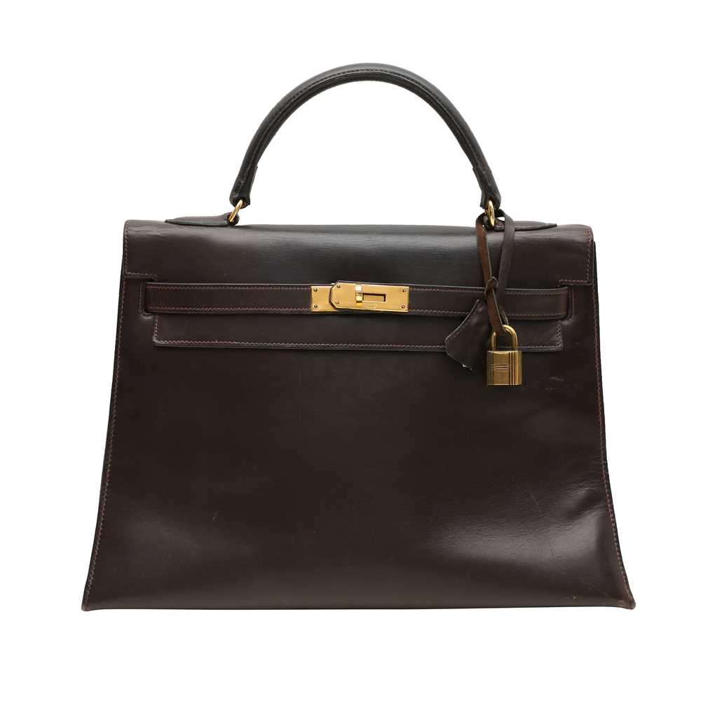 Lot 100 - Hermes Brown Box Kelly Sellier 32