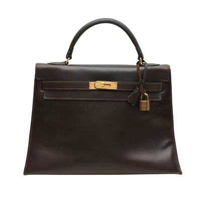 Lot 100 - Hermes Brown Box Kelly Sellier 32