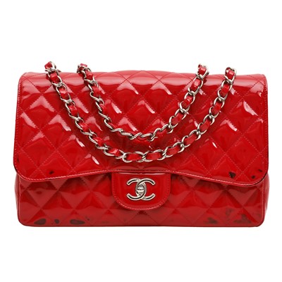 Lot 10 - Chanel Red Jumbo Classic Single Flap Bag