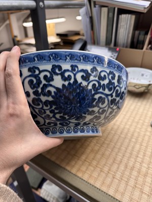 Lot 61 - A Chinese Ming-style blue and white 'dice' bowl, Yongzheng mark and possibly of the period