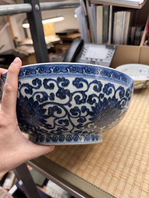Lot 61 - A Chinese Ming-style blue and white 'dice' bowl, Yongzheng mark and possibly of the period