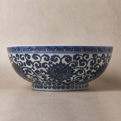 Lot 61 - A Chinese Ming-style blue and white 'dice' bowl, Yongzheng mark and possibly of the period