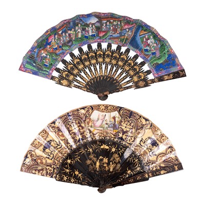 Lot 172 - Two 19th century Chinese Canton export lacquer folding fans