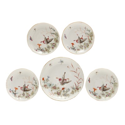 Lot 268 - Five Chinese famille-rose 'butterfly' dishes, Qing dynasty, Guangxu marks and of the period
