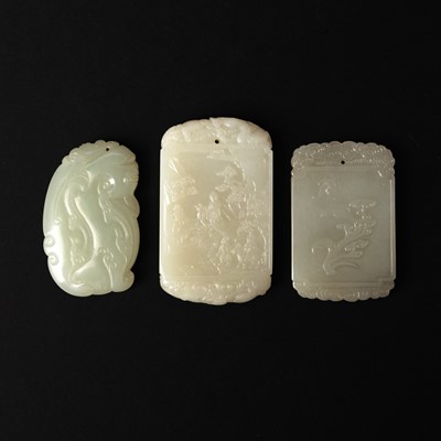Lot 113 - Three Chinese jade plaques, 19th/20th century