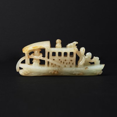 Lot 135 - A Chinese celadon jade carving of a boat, Qing dynasty