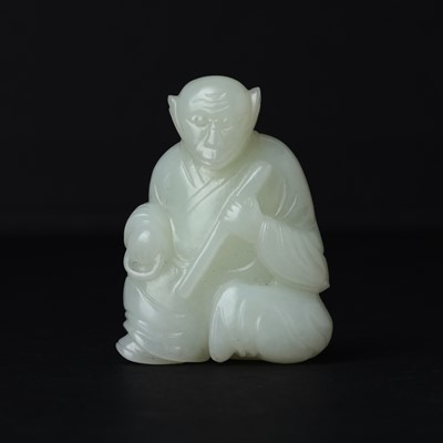 Lot 89 - A Chinese pale celadon jade 'zodiac' carving, Qing dynasty