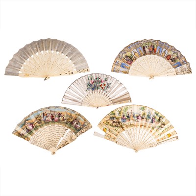 Lot 173 - A group of five 18th / 19th century Continental bone folding fans