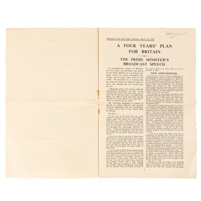 Lot 319 - Churchill (Winston Spencer) A Four Years' Plan for Britain