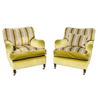 Lot 112 - Attributed to George Smith, a pair of upholstered armchairs
