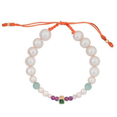 Lot 127 - A pearl, chrysoprase, amethyst and emerald bracelet