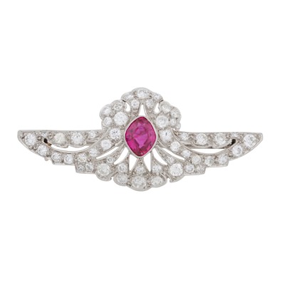 Lot 184 - A ruby and diamond brooch, circa 1935