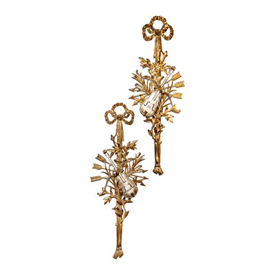 Lot 96 - A pair of giltwood and silvered wall appliques