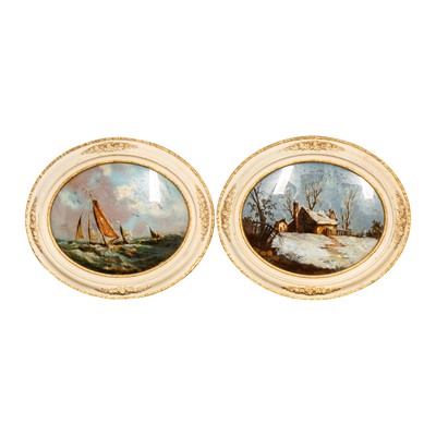 Lot 407 - A pair of Victorian reverse painted glass panels