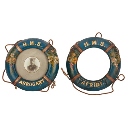 Lot 116 - A pair of painted wooden naval lifebuoy picture frames