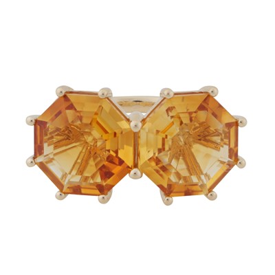Lot 201 - A citrine two stone ring