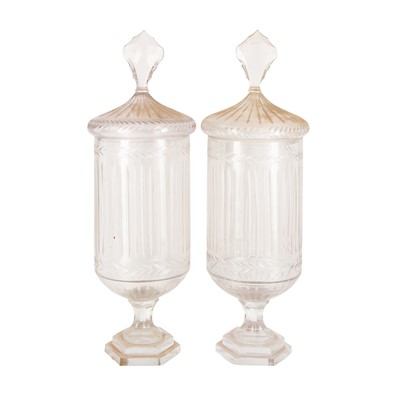 Lot 447 - A large pair of early 20th century cut glass sweetmeat jars