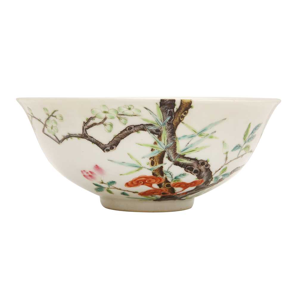 Lot 68 - A Chinese famille-rose 'blossoms' bowl, Qing dynasty, Xianfeng mark and possibly of the period