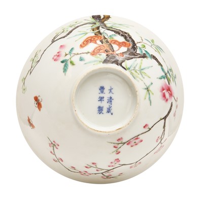 Lot 68 - A Chinese famille-rose 'blossoms' bowl, Qing dynasty, Xianfeng mark and possibly of the period